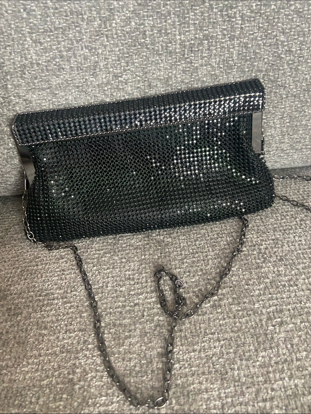 Natasha Couture Black Mesh Chain Clutch/Crossbody